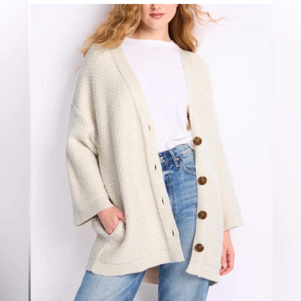 FREE PEOPLE Herringbone Stitch Cardigan in Ivory.  NWT M